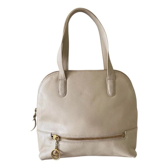 Liz Claiborne Leather Co. Ivory Leather Double Handle Zip Closure Satchel Purse - Picture 1 of 11